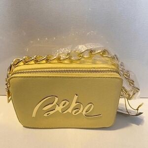 Bebe Bruna Camera Bag Butter Yellow Gold Chain Crossbody Handbag New